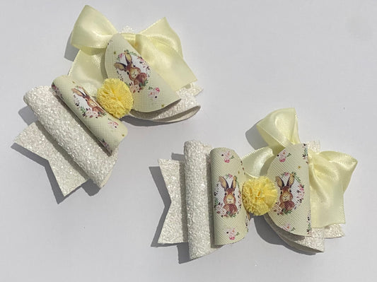 Yellow bunnie bow on clip