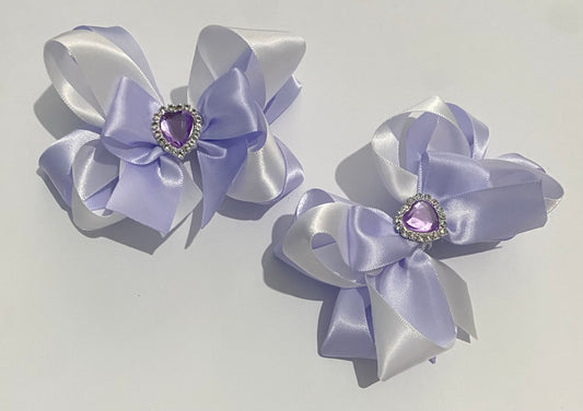 Lilac and white hair bow clip