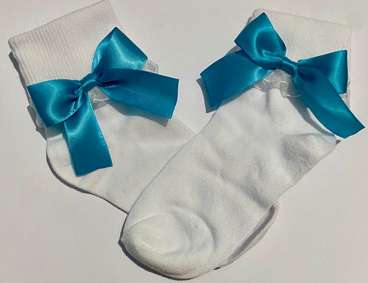 Bow socks - bright blue