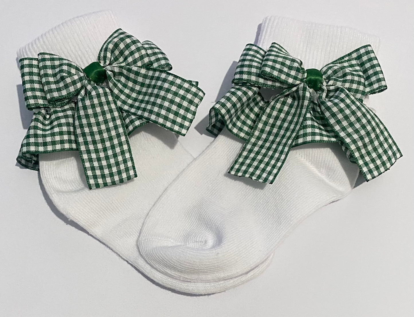 Frilly bow socks - Green gingham