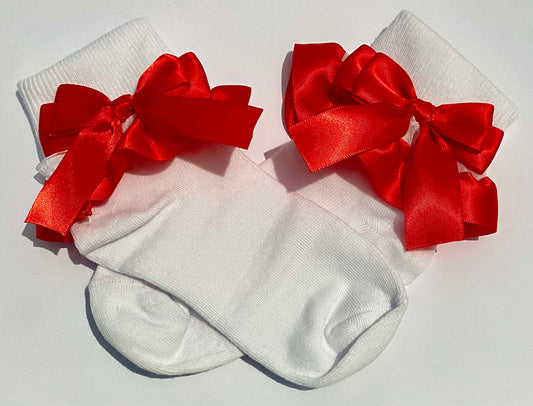 Frilly bow socks - Red