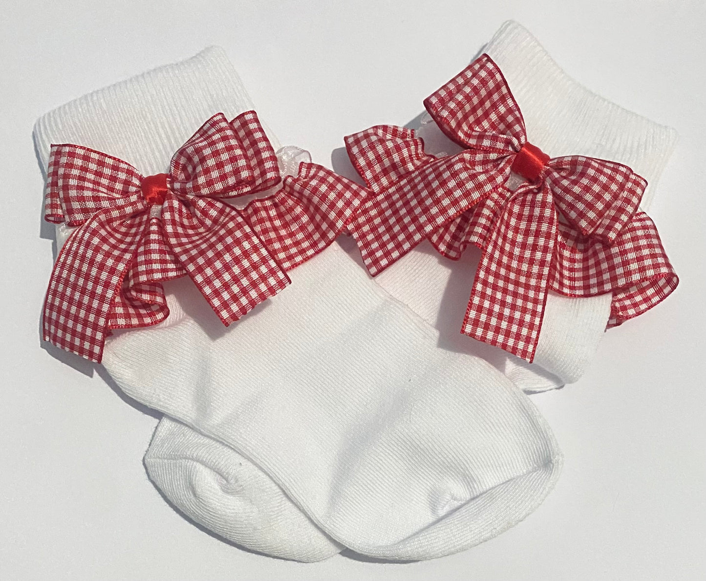 Frilly bow socks - Red gingham