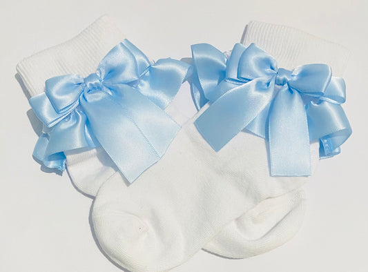 Frilly bow socks - Baby blue