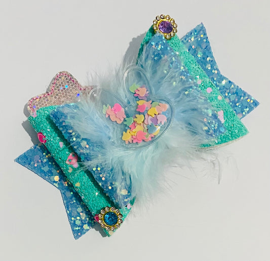 glitter bow clip with bunny shaker centre