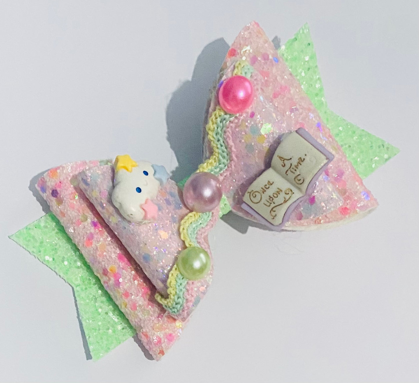 Pastel fairytale glitter bow clip