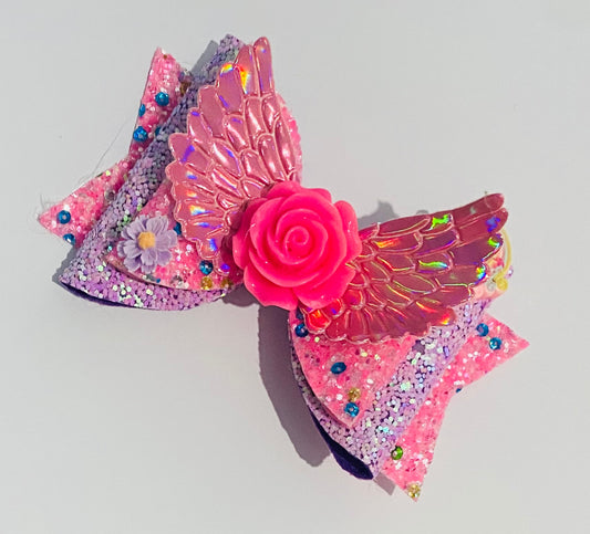 Pink and purple Angel wings hair bow