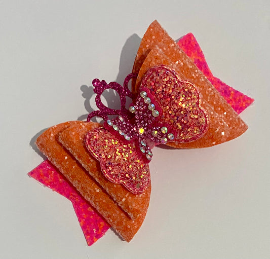 Bright orange and pink hair bow clip