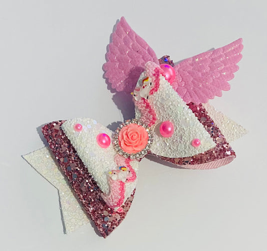 Unicorn style bow clip with flower centre