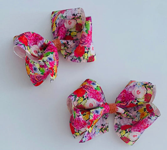 Giant hair bow- Rainbow floral